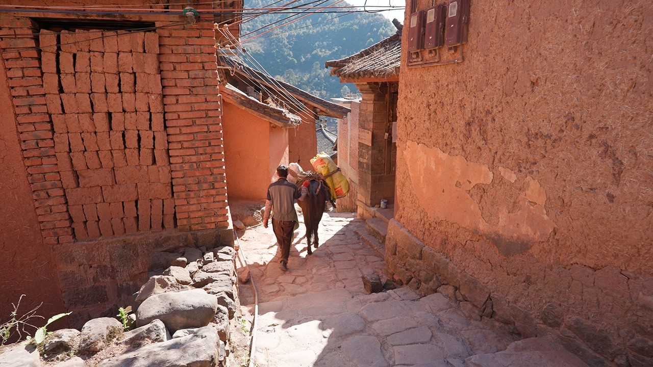 China rural village walk. Life in a traditional Bai ethnic mountain village. Nuodeng(诺邓村), Yunnan・4K