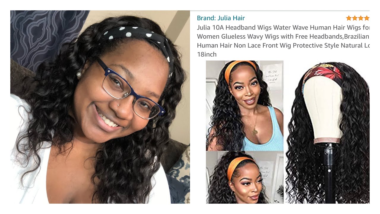 Julia Hair Water Wave Headband Wig Review by Amazon😍18 Inch Brazilian Human Hair💗