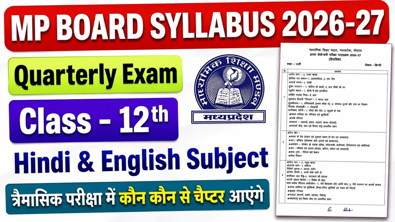 Mp Board Class 12th Hindi & English Quarterly Exam Syllabus 2026