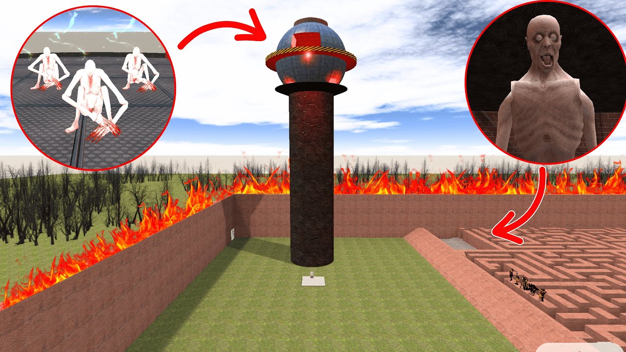 SCP-096 VS TOWER - BEST POWERFUL BATTLE AT HEIGHT! In Garry's Mod
