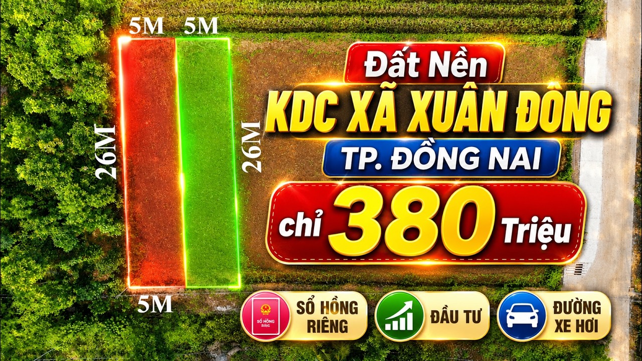 Đất nền khu bàn cờ  đường xe hơi cách nhựa 550M Xuân Đông ,Đồng Nai, Sổ Hồng Riêng giá chỉ 410 triệu