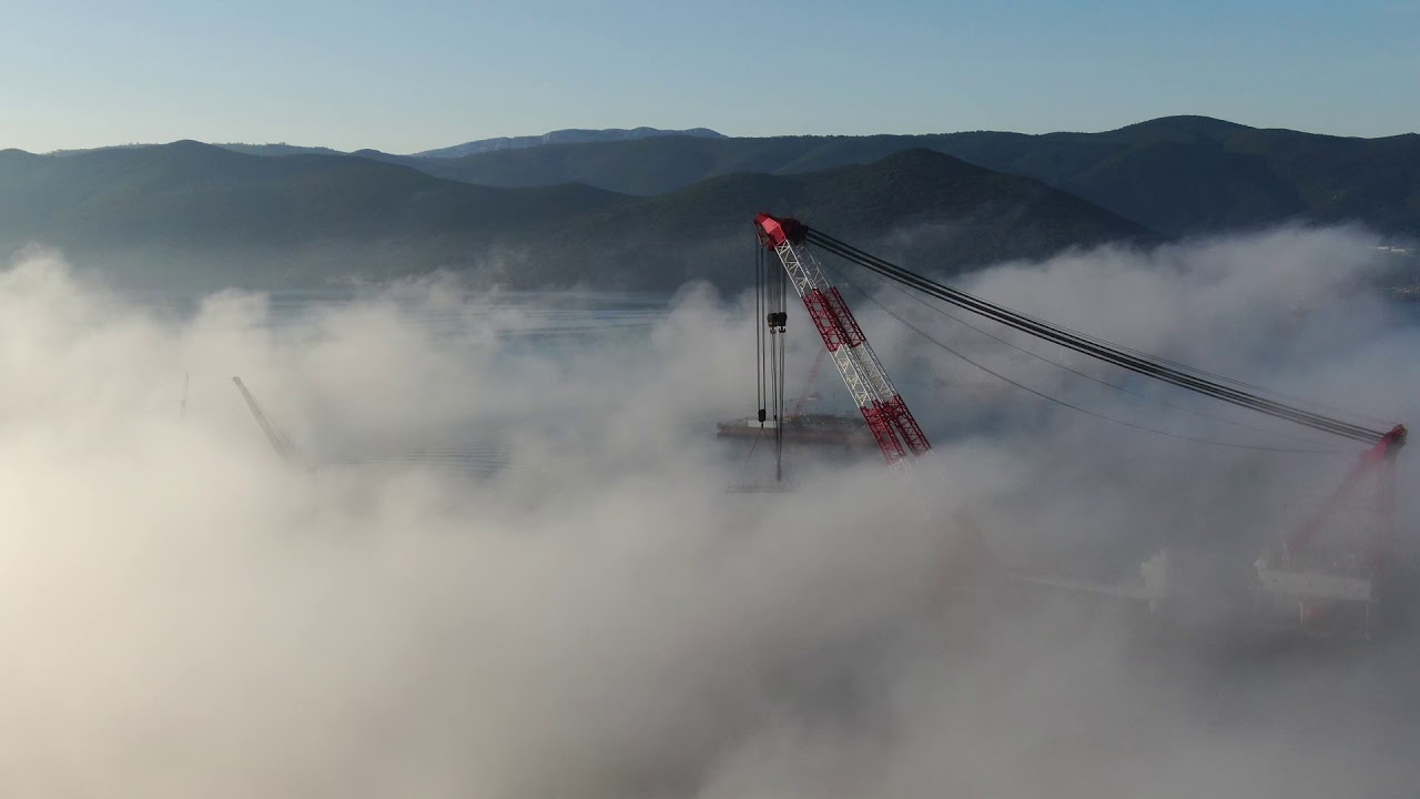 Pelje&scaron;ac Bridge (Komarna - Pelje&scaron;ac, Croatia) construction site. October 2019.