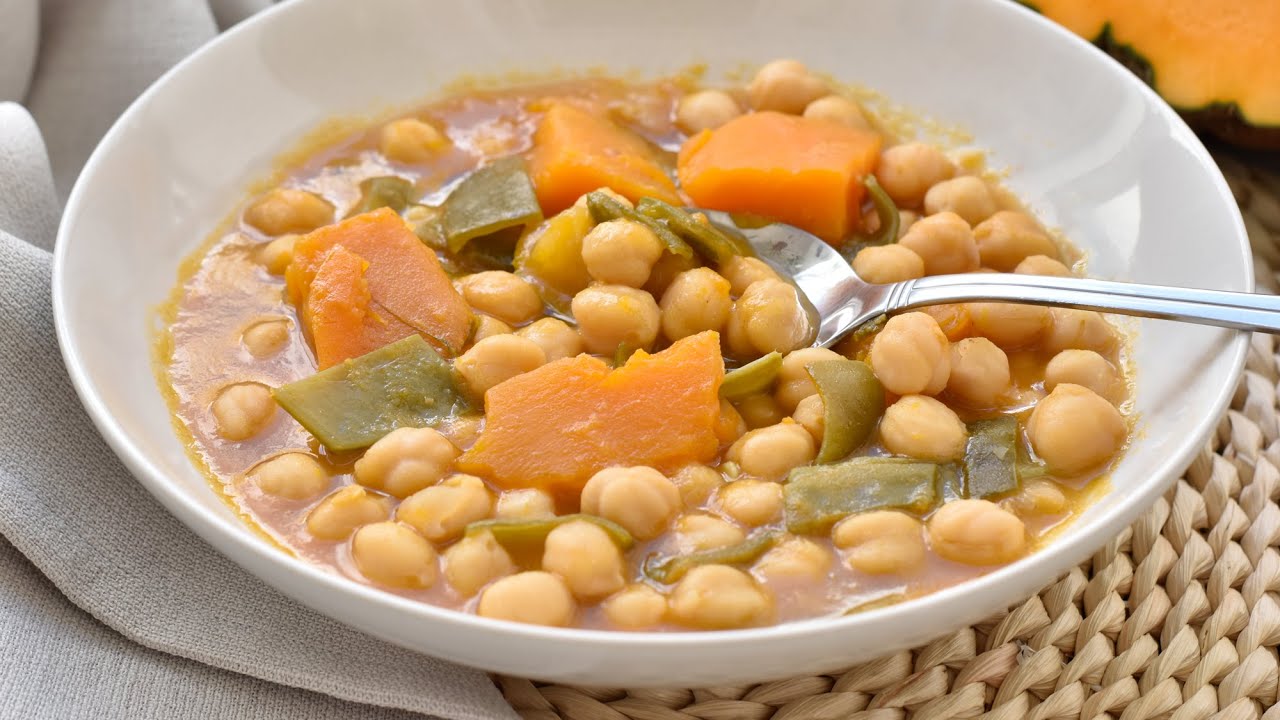 Garbanzos con calabaza y judías verdes