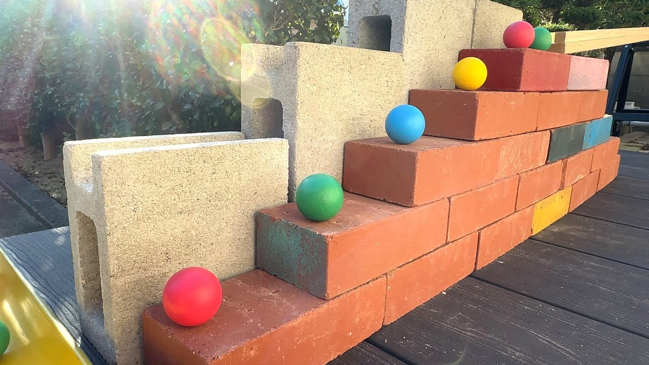 Marble Run ☆ 5-step red brick staircase & waterfall course compilation