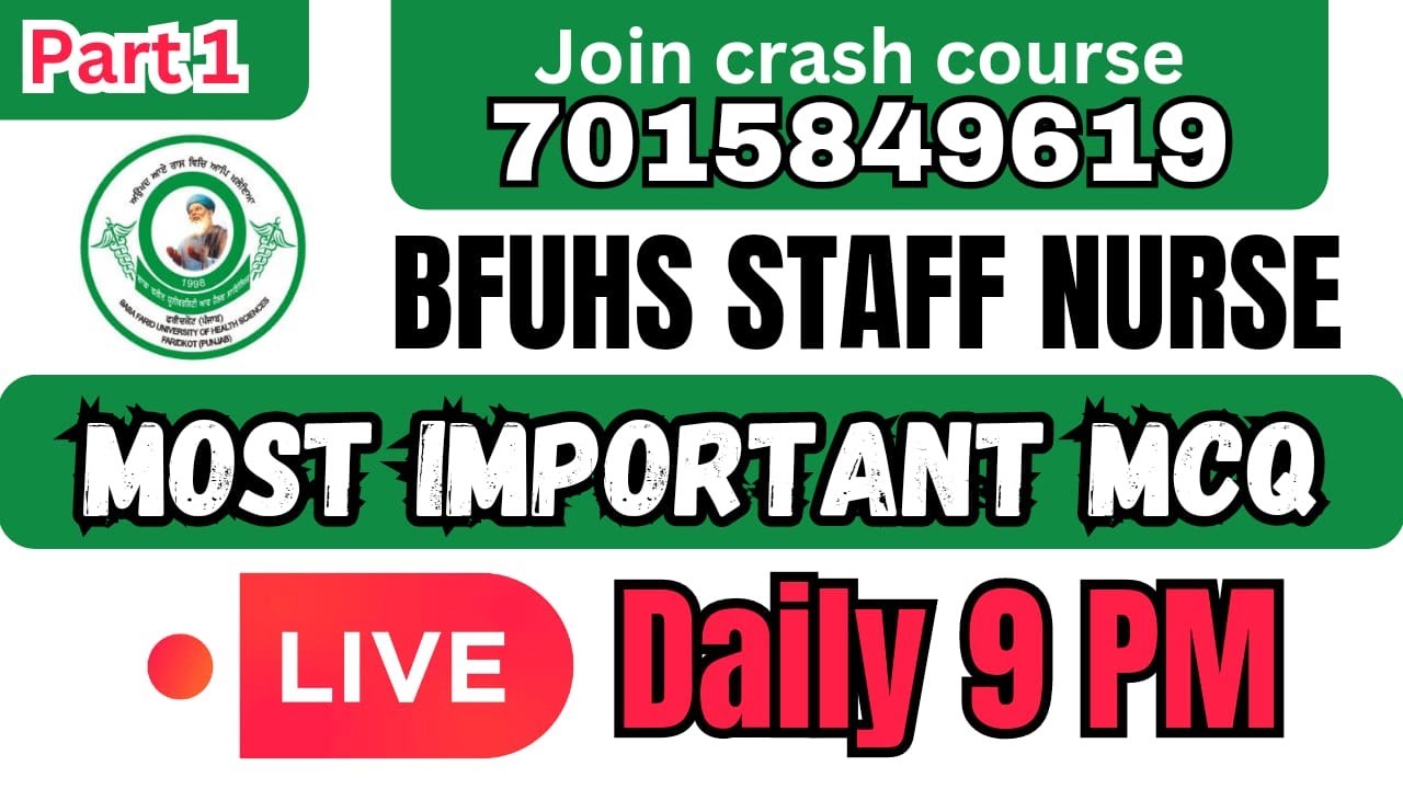 BFUHS Staff nurse / MOST IMPORTANT MCQ DAILY /SURE SELECTION7015849619 #bfuhsrecruitment2024