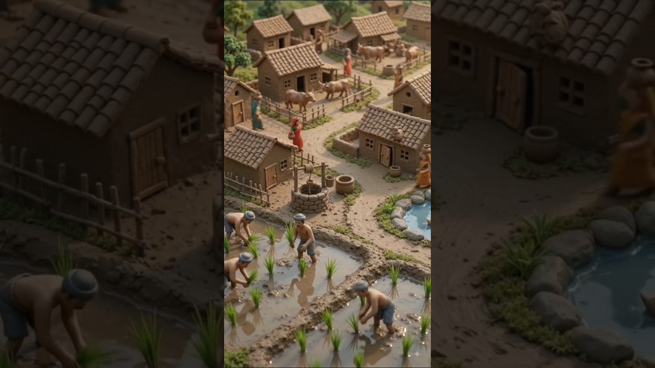 Amazing Miniature Clay Village 🏡🌾 | Building Tiny Rice Farming Village Part 2 #shorts