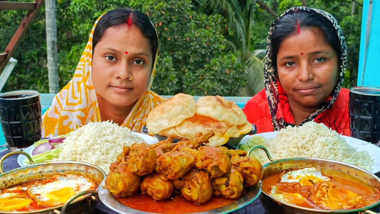 basmati rice, egg pouch curry, luchi, chicken leg curry & cool drinks challenging video. punishment🤮