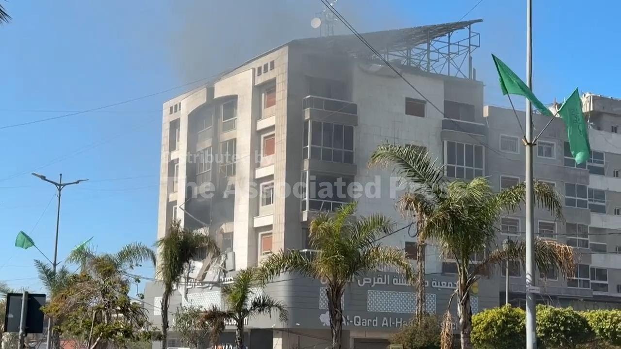 Aftermath of strike on al-Qard Al-Hasan building in Beirut