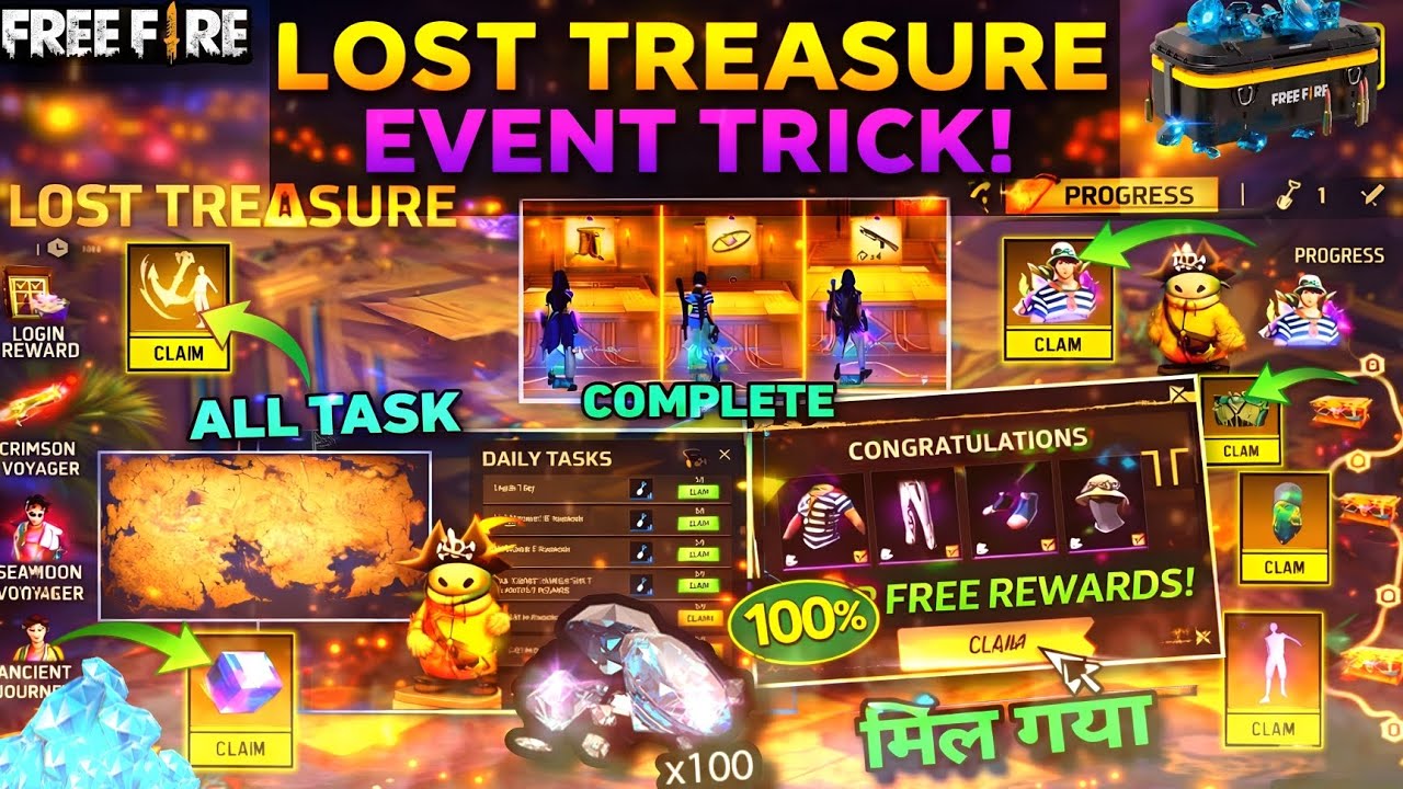 Free Fire Lost Treasure Event Trick 😱  Free Rewards | how to complete lost treasure event |#audio 