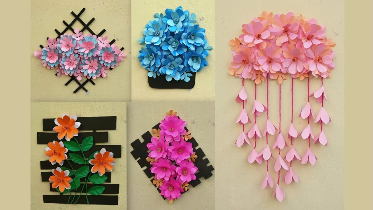 5 Beautiful Paper Flower Wall Hanging| Wall Hanging ideas| Paper Flower Craft ideas 