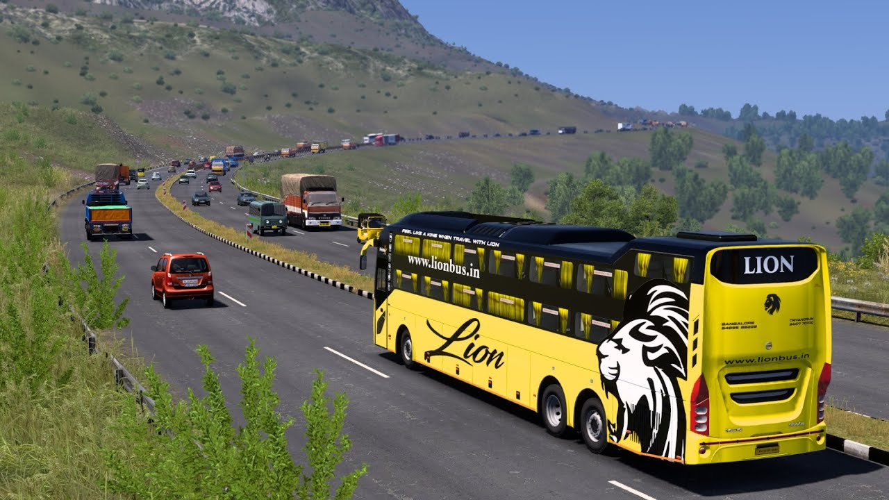 Aggressive Lion Travels Volvo 9600 In Indian Highway😡 | Indian Highway Ride  - Bus Gameplay #ets2