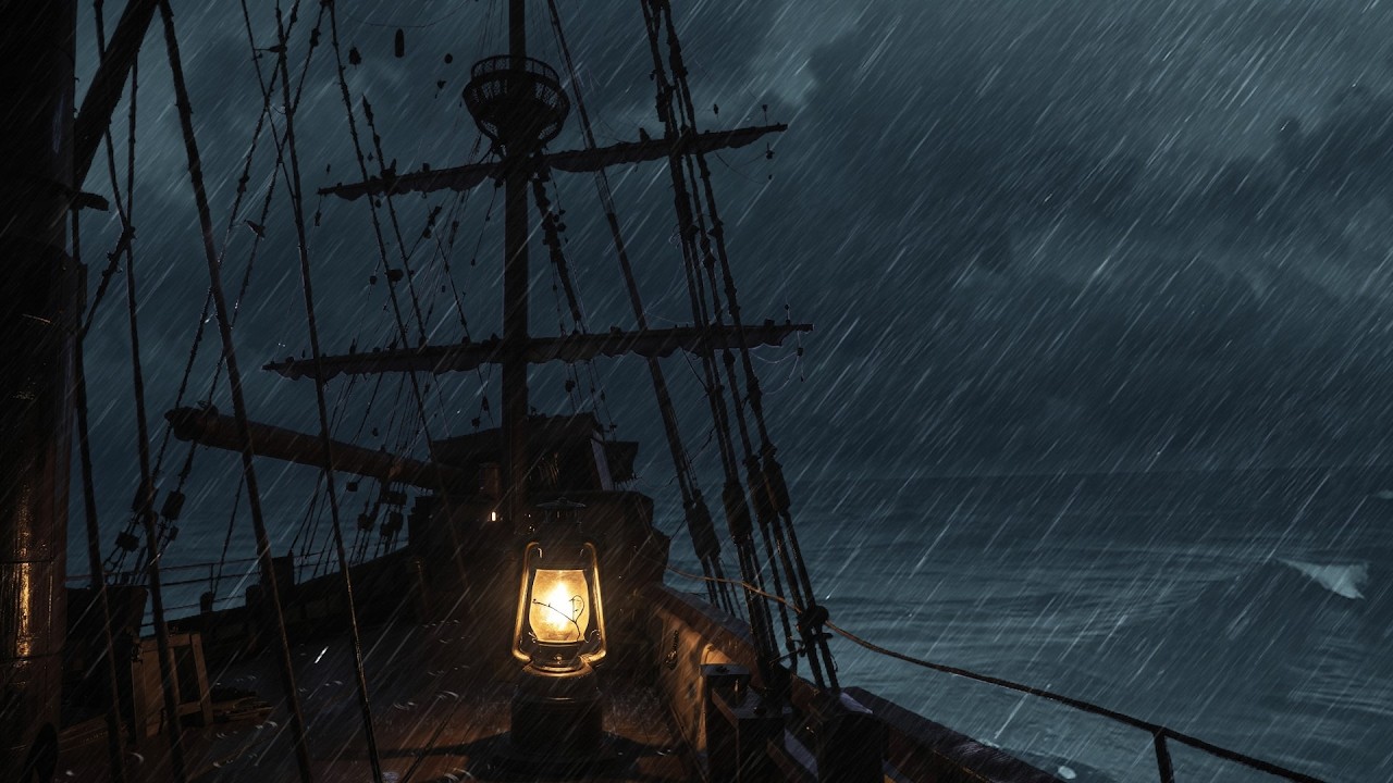 Rain tapping wooden hull - Gentle ocean rhythm for deep sea relaxation & anxiety relief