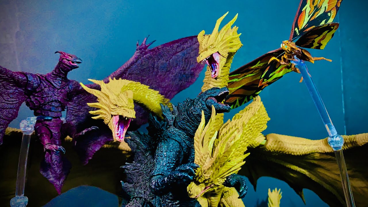 Godzilla vs king ghidorah vs mothra vs rodan epic battle stop motion