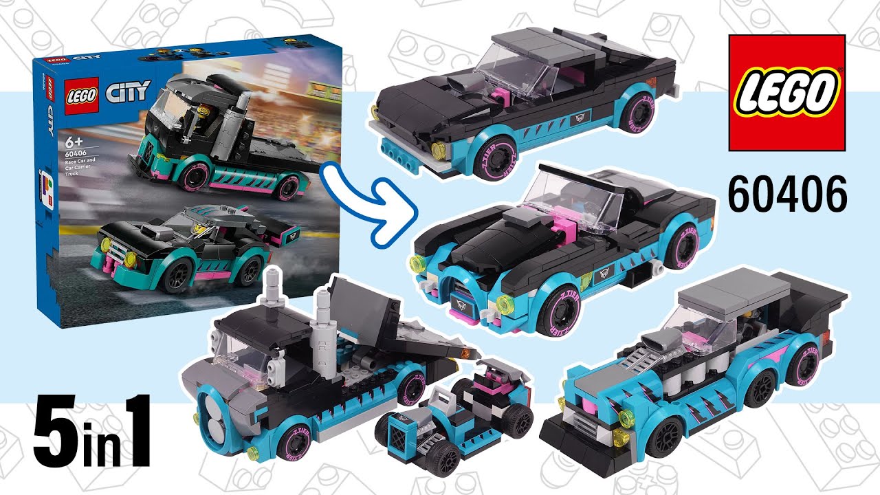 5in1 LEGO City Race Car and Car Carrier Truck MOC & Alternate Builds [1170 pcs](60406) Speed Build