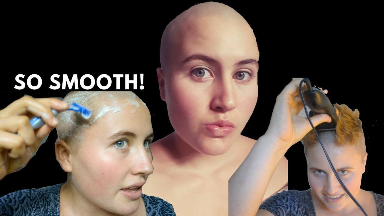Girl shaves her head baby smooth with a razor