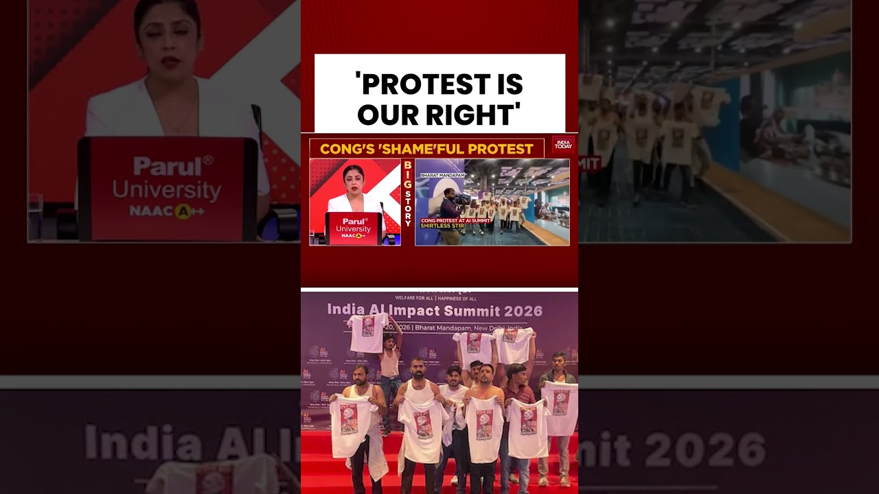 Youth Congress &lsquo;Shirtless&rsquo; Protest at AI Summit Sparks Security Breach Row #rahulgandhi