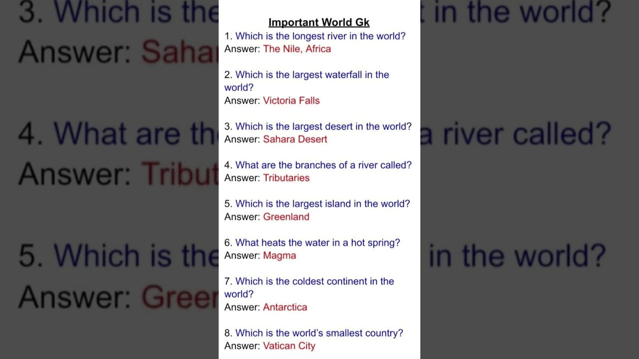 Important world Gk