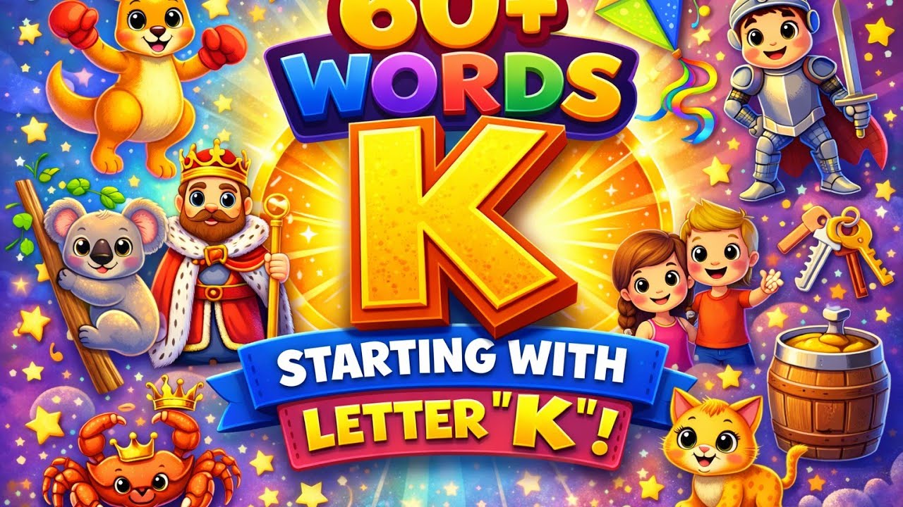 Learn 60+ K Words for Kids | Short 'K' Sound & Words That Start with Kk | Phonics for Kids