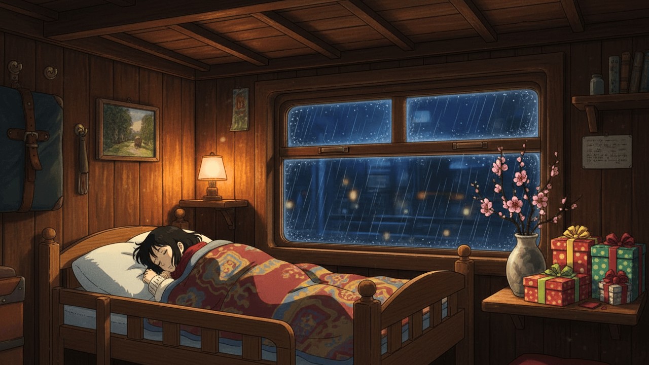 Night Train Home for Tet Holiday: Heavy Rain & Train Sounds for Sleep/Study 🌧️🚂 | Studio Ghibli Art