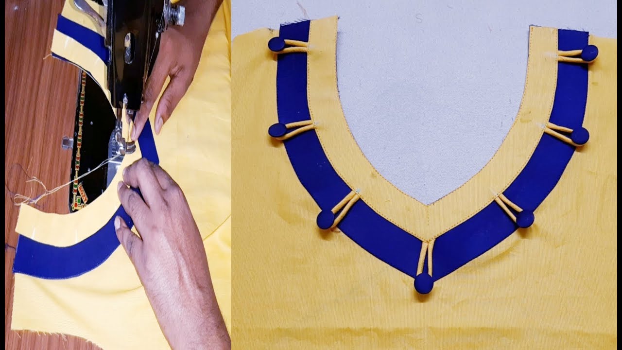 V shape front neck designing| beautiful neck of buttons Dori designs | cutting and stitching