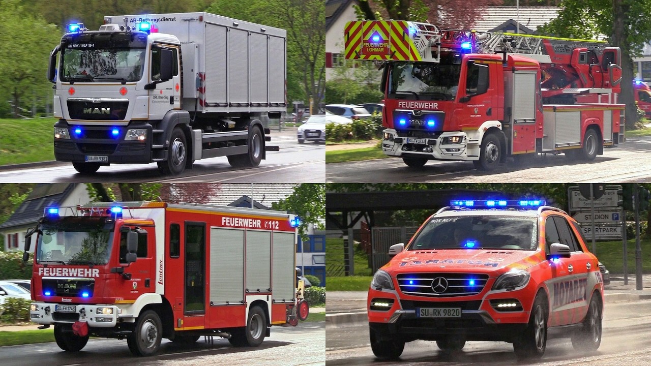 [GROẞBRAND mit MANV!] GROẞEINSATZ in LOHMAR - Einsatzfahrten von FEUERWEHR & DRK zur Großübung