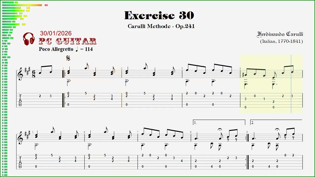 Carulli method, Exercise 30 (Poco Allegretto), guitar