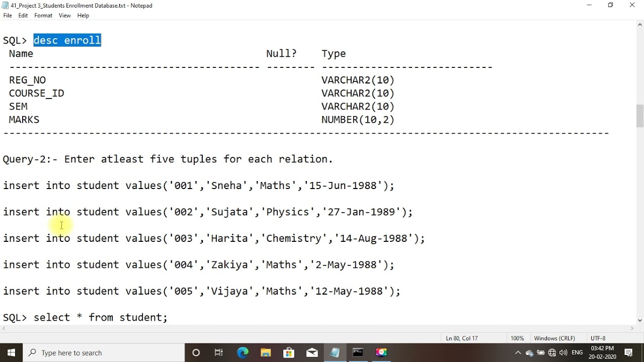 Oracle # 50 Project # 3 Students Enrollment Database