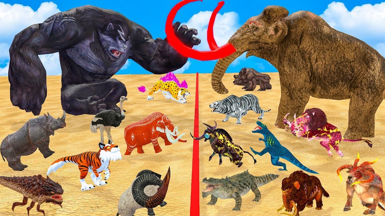 The Ultimate Battle 40 Wild Animals Mammals vs GIGA T-REX Dinosau Epic Run Zigzag Down Course