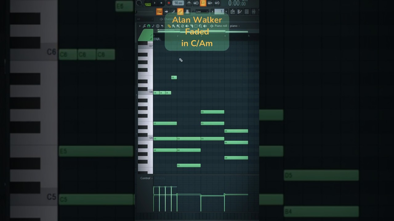 Alan Walker - Faded, in C/Am fl studio midi piano roll #pianoroll #midi #flstudio #alanwalker #faded