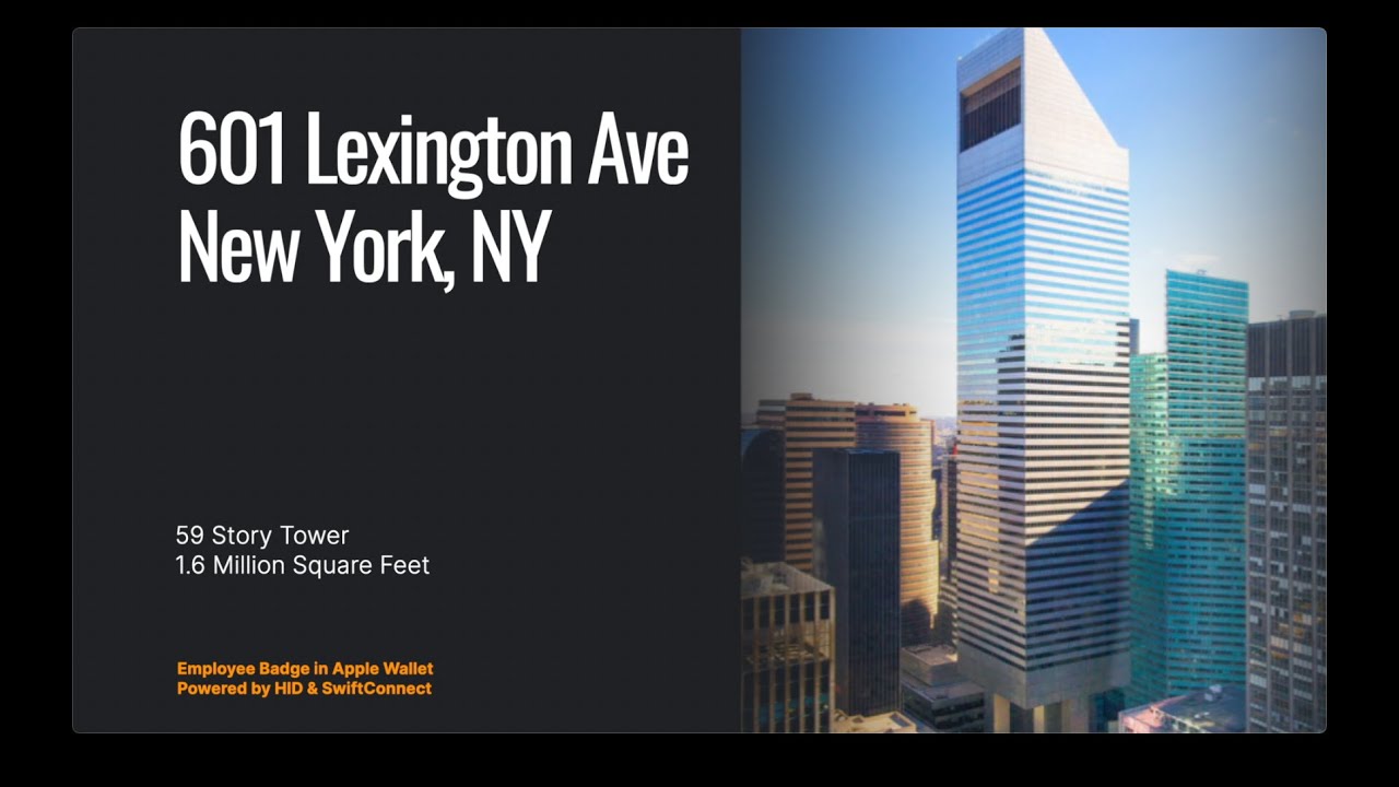 Employee Badge in Apple Wallet powered by HID and SwiftConnect deployed at 601 Lexington Ave in NYC