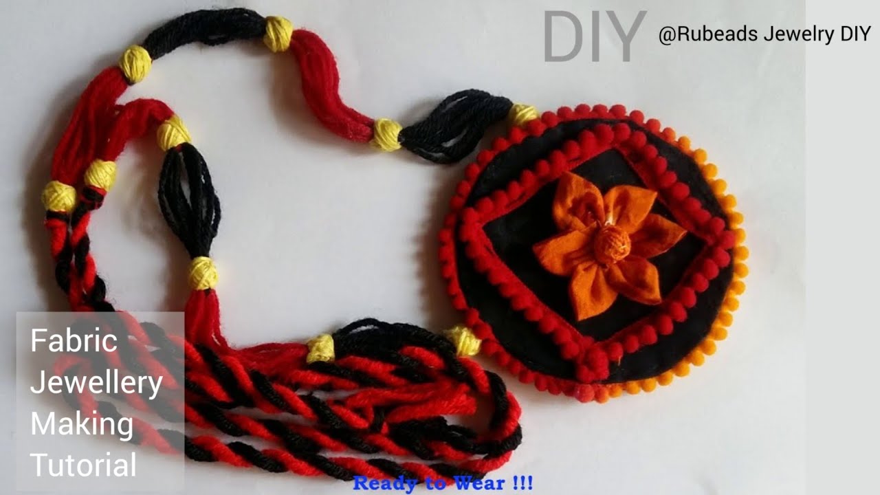 How to Make Fabric Jewellery at Home|Back Dori Making with Wool|Handmade Fabric Flower Jewellery