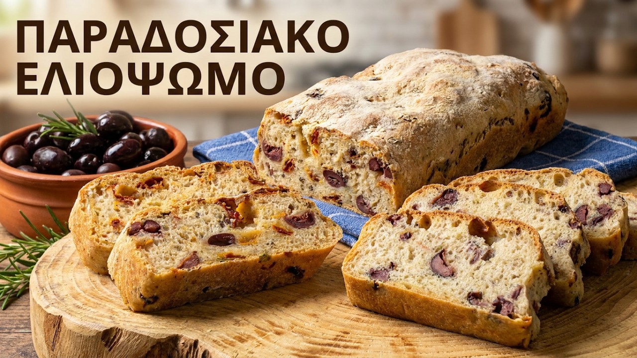 Παραδοσιακό Ελιόψωμο Χωριάτικο | Traditional Greek Olive Bread