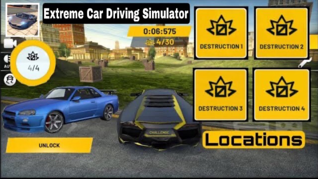 Extreme Car Driving Simulator Destruction 1,2,3,4 Challenge Locations 2021. #challenge #ios #android