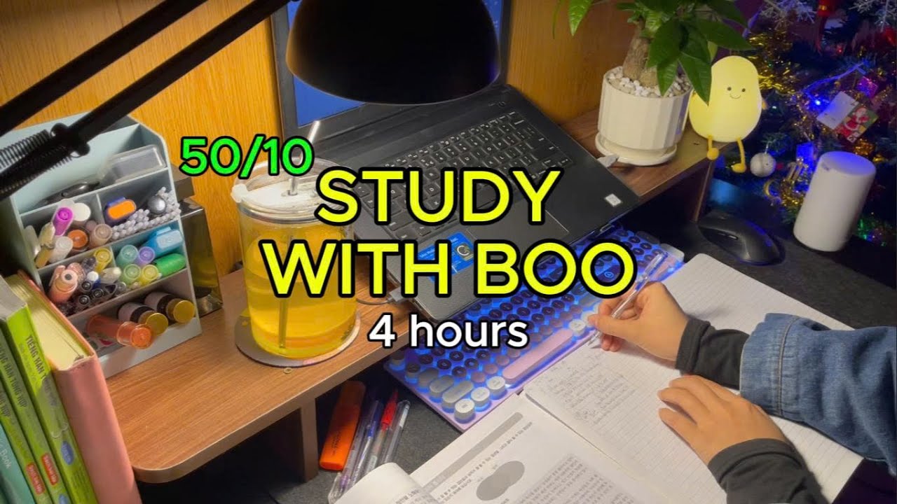 #117: 🌙 4 HOURS STUDY WITH ME 🎧 | Late Night | Pomodoro 50-10 | Real Time | Fire Crackling Sound