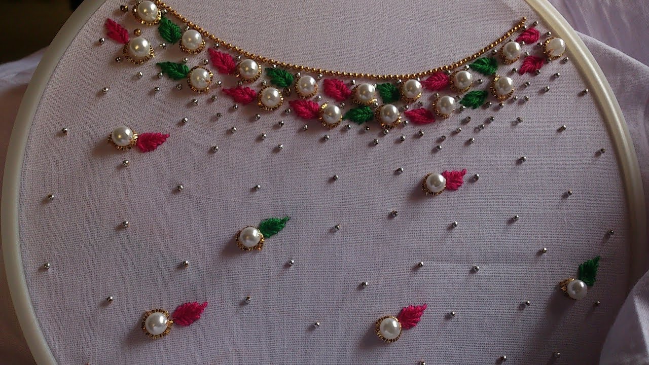 #Hand embroidery # Neckline embroidery design #Pearl neckline embroidery design.