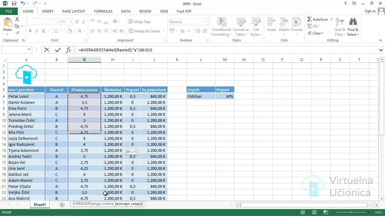 Funkcija uslovnosti u računanju zbira i proseka SUMIF , AVERAGEIF - Kurs Excel 2013