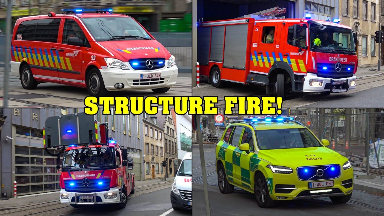 [GEBÄUDEBRAND in der INNENSTADT] - Feuerwehr ANTWERPEN | Einsatzfahrten von 2 Wachen + NEF & Polizei