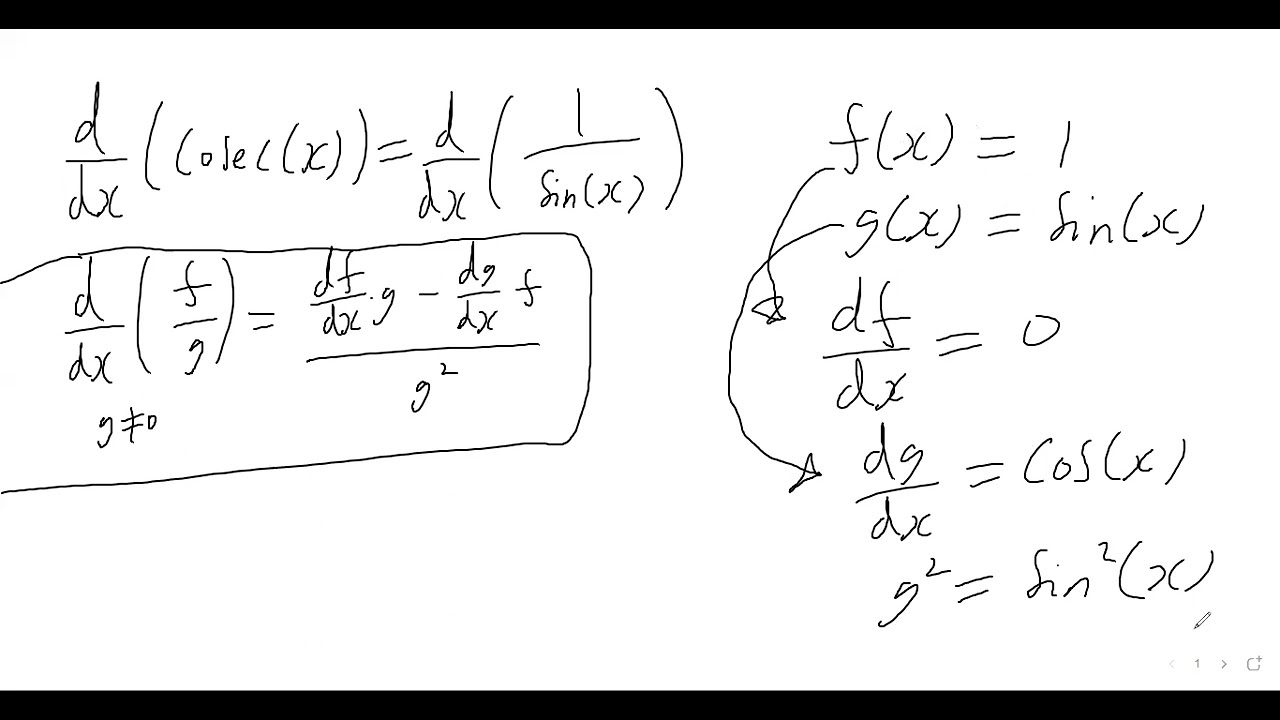 HOW DO YOU DIFFERENTIATE cosec(x)? (TRIG DIFFERENTIATION, THE COSEC FUNCTION, QUOTIENT RULE)