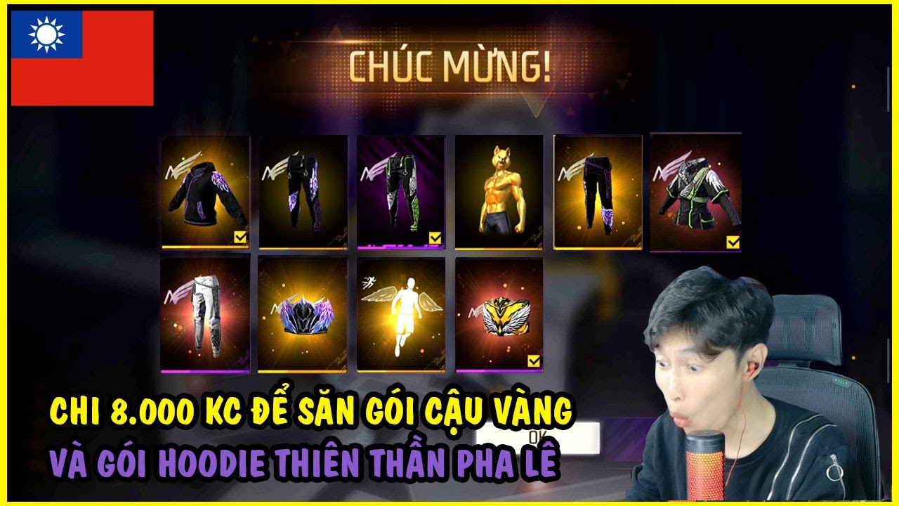 FREEFIRE| THÀNH MỐC SĂN GÓI CẬU VÀNG VÀ SĂN GÓI HOODIE THIÊN THẦN PHA LÊ SEVER ĐÀI LOAN