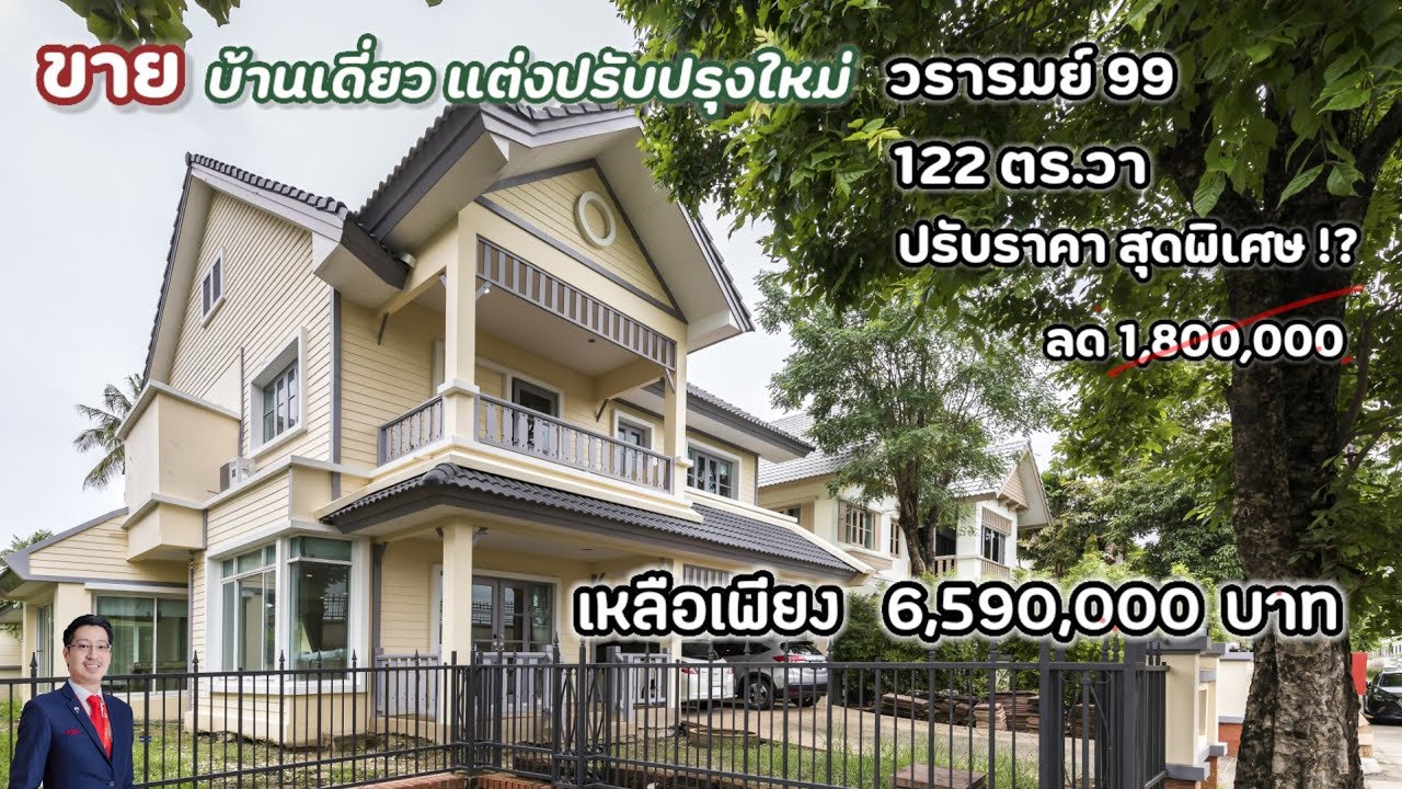 🌳 ปรับลด 1.8 ล้าน! 🔥 122 ตร.วา , วรารมย์ 99, บางบอน 4 (Q-House) 4 ห้องนอน มีเรือนรับรอง พร้อมอยู่ !?