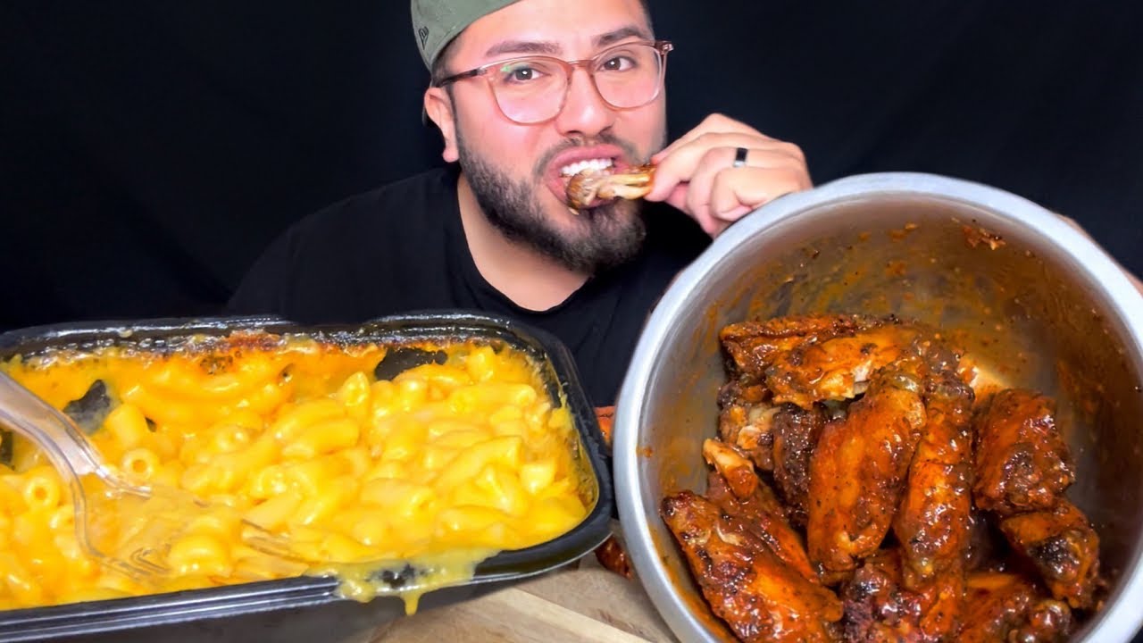 Honey Hot Wings + Mac n’ Cheese •MUKBANG EATING SHOW Homemade