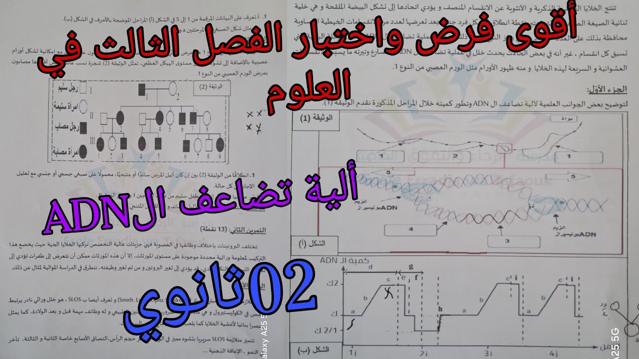أقوى فرض واختبار الفصل الثالث في العلوم للسنة الثانية ثانوي حول تضاعف ال ADN