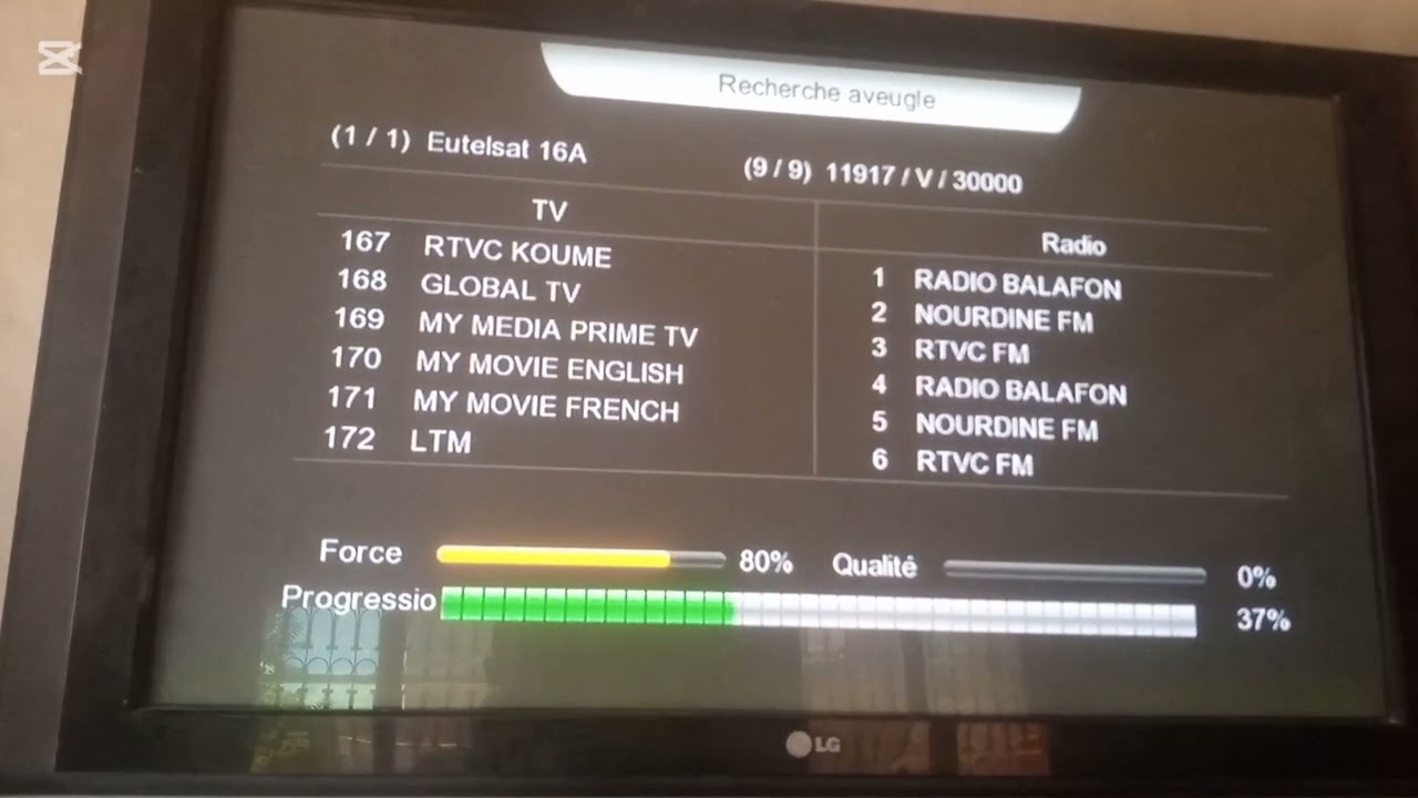 Settings et paramétrage des satellites et recherche des channels
