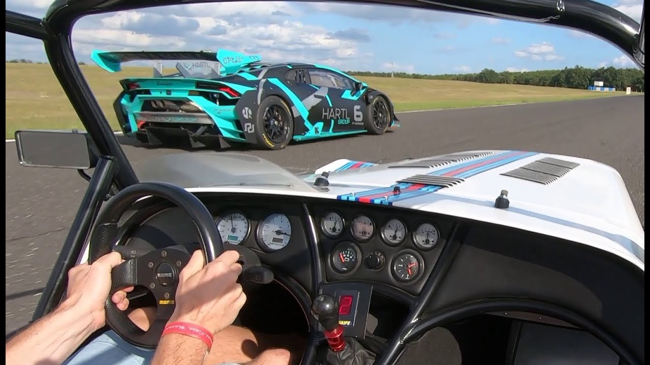 Caterham CSR260 chasing 640hp racing Lamborghini at Pannoniaring