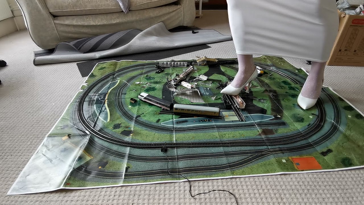 Crushing and Destroying an Intercity train set in white high heels 👠