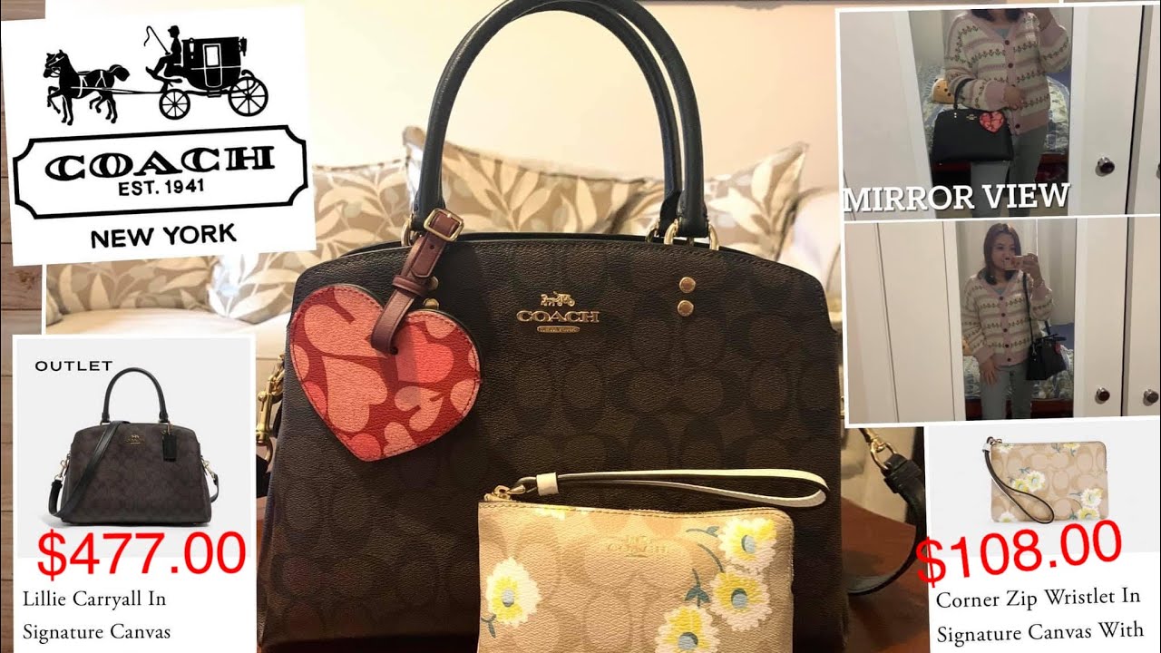 Coach Lillie Carryall in Signature Canvas, Corner Zip Wristlet In Signature Canvas With Daisy Print