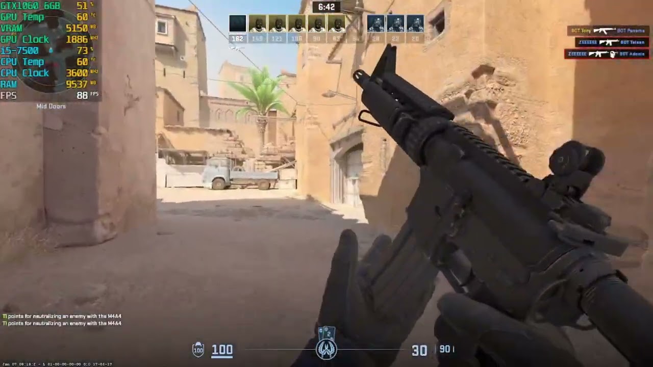 How well does i5-7500 + GTX 1060 6GB handles CS2 Counter Strike 2 FPS?