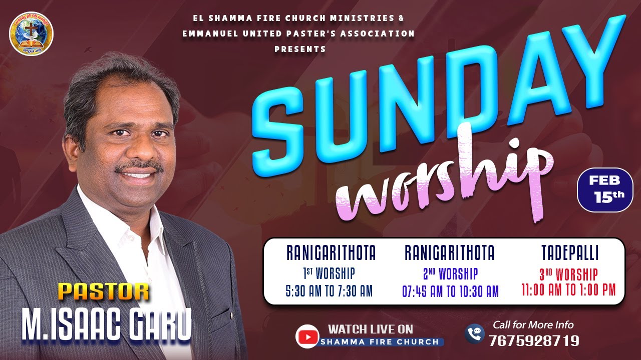 15.02.2026 ||Sunday Worship-2|Shamma Fire Church-Pas.#Isaac Garu #Vijayawada #Live