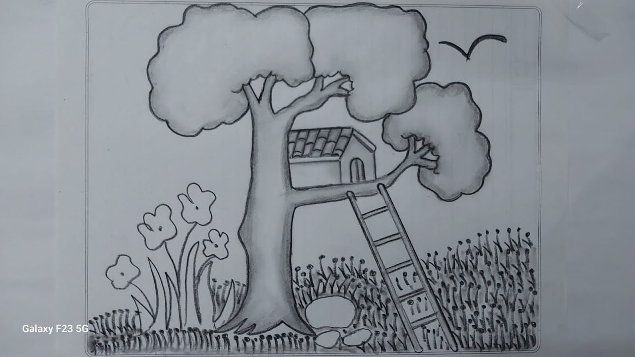How To Draw Natural Drawing Easy Art ! Easy Draw of Tree And House #art #video 
