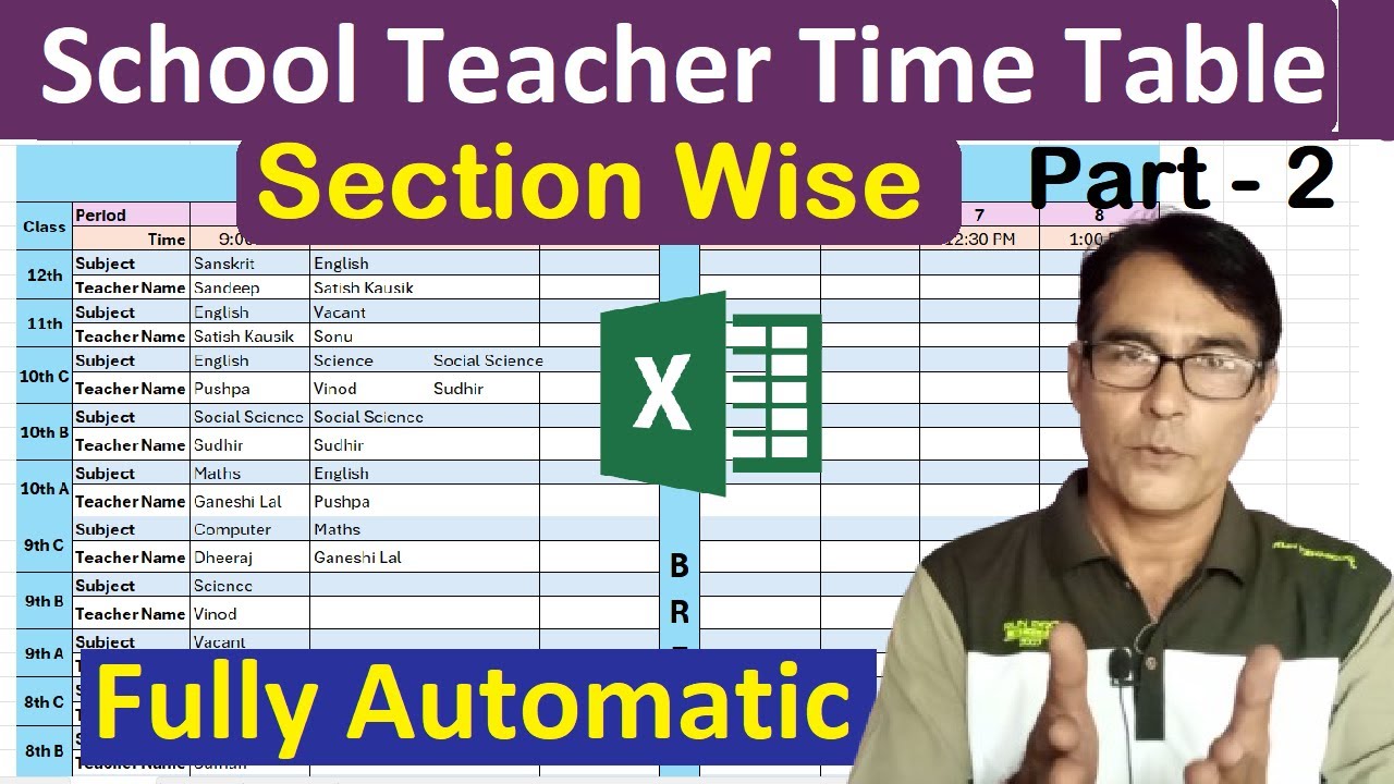 Automated School Teacher Time Table Using Excel Sheet | How to make Section wise Teacher Timetable